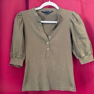 Veronica Beard Puff Sleeve Henry style top in Olive army green color